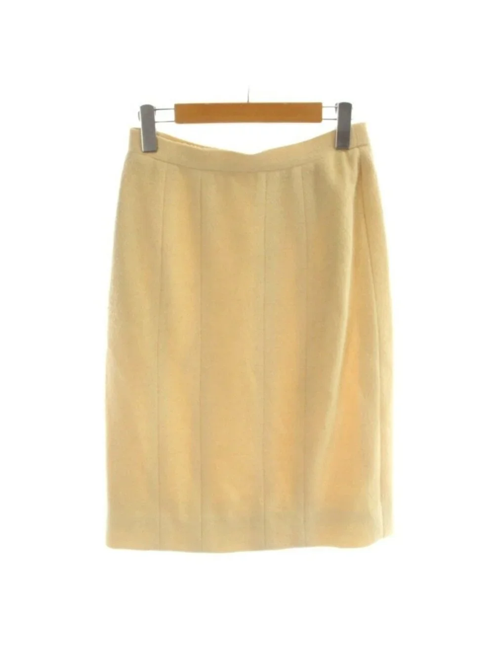 Chanel Pencil Skirt Knee Wool Cream Beige 40